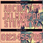 Custom Name Number 3D Tropical Hawaii Trees T-Shirt in Medium Pink Light Yellow Black - Personalized Performance Tee Personalized