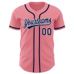 Custom Name and Number Baseball Jersey for Kids - Medium Pink Navy-White Authentic Design Personalized Medium Pink Navy-White