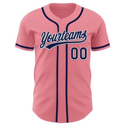 Custom Name and Number Baseball Jersey for Kids - Medium Pink Navy-White Authentic Design Personalized Medium Pink Navy-White