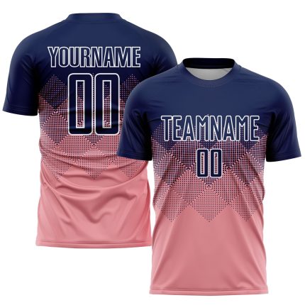Custom Name Number Personalized Soccer Jersey - Medium Pink Navy-White Sublimation Team Uniform Personalized Medium Pink