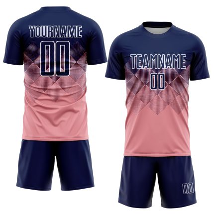 Custom Name Number Personalized Soccer Jersey - Medium Pink Navy-White Sublimation Team Uniform Personalized Medium Pink