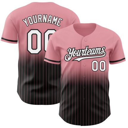 Custom Pink Pinstripe Baseball Jersey with Name & Number - Authentic Fade Design, Medium Size, White & Black Personalized