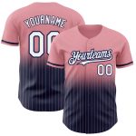 Custom Name and Number Personalized Medium Pink Pinstripe Authentic Baseball Jersey - White Navy Fashion Team Jersey Personalized