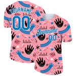 Custom Team Performance T-Shirt with Personalized Name and Number, 3D Pattern Design in Medium Pink and Powder Blue-White.