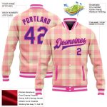 Custom Name and Number Personalized Pink Purple Plaid Bomber Varsity Jacket Medium 3D Pattern Design Full-Snap Classic Personalized