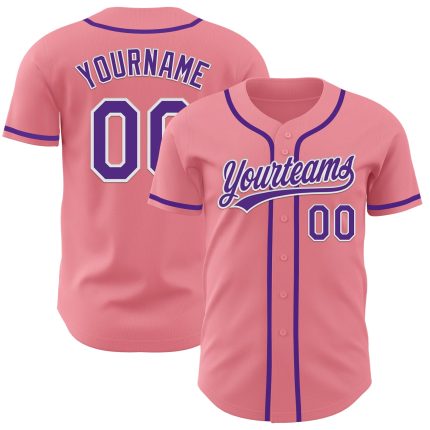 Custom Name and Number Baseball Jersey - Medium Pink Purple-White Authentic Design Personalized Medium Pink Purple-White