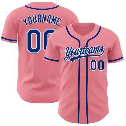 Custom Name and Number Authentic Baseball Jersey - Medium Pink Royal-White Personalized Team Apparel Personalized Medium