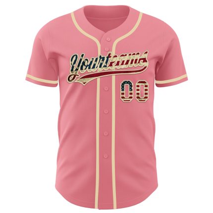 Custom Vintage USA Flag Baseball Jersey - Medium Pink, Authentic Cream, Personalized Name & Number Personalized Medium Pink