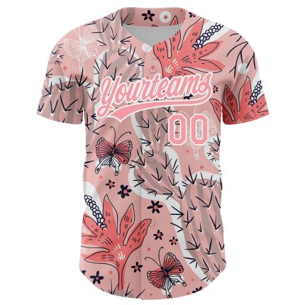 Custom Cactus Festival Baseball Jersey - Personalized Medium Pink White 3D Pattern with Team Name and Number Personalized