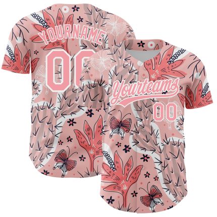 Custom Cactus Festival Baseball Jersey - Personalized Medium Pink White 3D Pattern with Team Name and Number Personalized