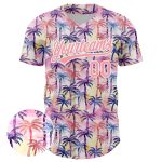 Custom Name and Number Tropical Hawaii Palm Trees Baseball Jersey - Personalized Medium Pink White 3D Pattern Design Personalized