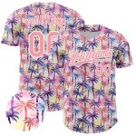 Custom Name and Number Tropical Hawaii Palm Trees Baseball Jersey - Personalized Medium Pink White 3D Pattern Design Personalized