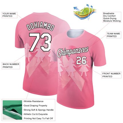 Personalized 3D Pink Ribbon Breast Cancer T-Shirt with Custom Name & Number - Medium Pink White Black Performance Tee Personalized