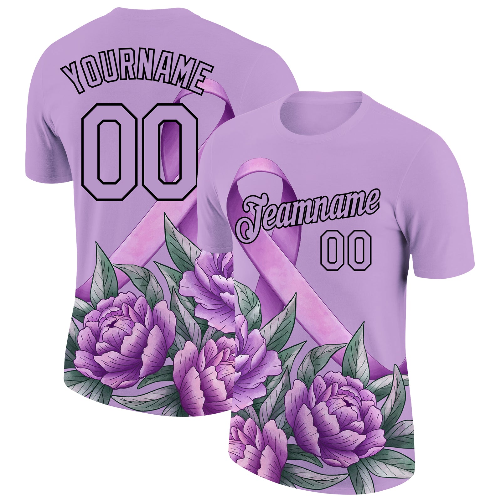Custom Performance T-Shirt for World Cancer Day - Personalized Medium Purple Black 3D Pattern with Team Name and Number Personalized