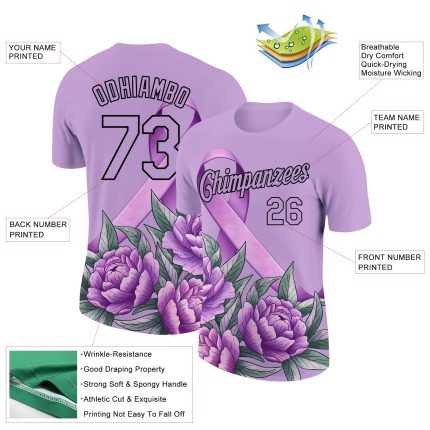 Custom Performance T-Shirt for World Cancer Day - Personalized Medium Purple Black 3D Pattern with Team Name and Number Personalized