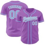 Custom Name and Number Personalized Authentic Baseball Jersey - Medium Purple Light Blue-White Personalized Medium Purple