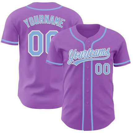 Custom Name and Number Personalized Authentic Baseball Jersey - Medium Purple Light Blue-White Personalized Medium Purple