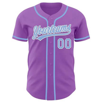 Custom Name and Number Personalized Authentic Baseball Jersey - Medium Purple Light Blue-White Personalized Medium Purple