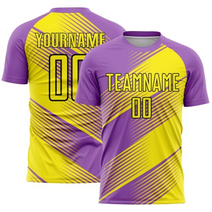 Custom Sublimation Soccer Jersey with Personalized Name & Number - Medium Purple Light Yellow-Black Line Team Uniform Personalized
