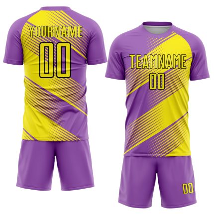 Custom Sublimation Soccer Jersey with Personalized Name & Number - Medium Purple Light Yellow-Black Line Team Uniform Personalized