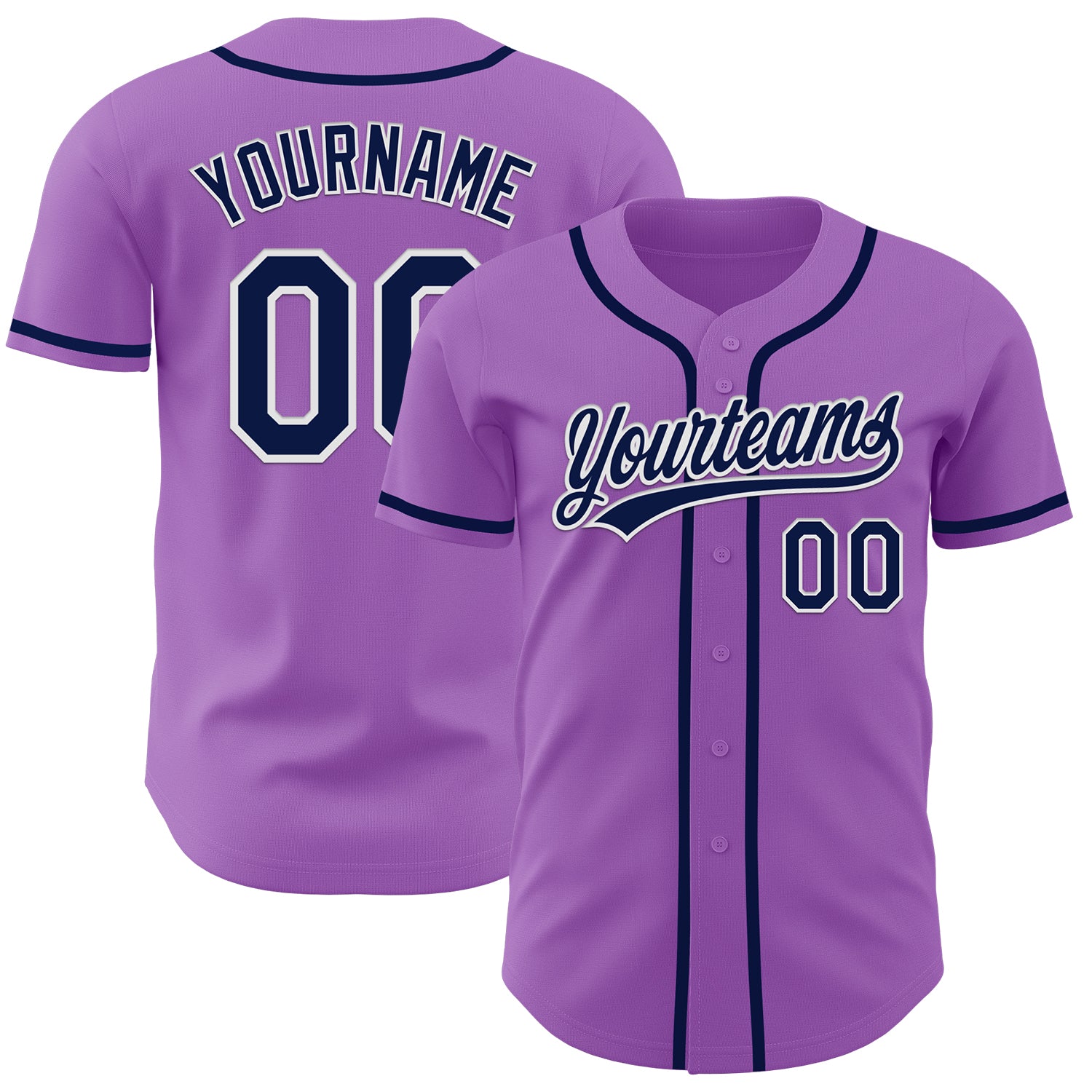 Personalized Custom Name Number Authentic Baseball Jersey - Medium Purple Navy-White Personalized Medium Purple Navy-White
