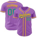 Custom Name Number Personalized Baseball Jersey Medium Purple Teal Yellow Authentic Personalized Medium Purple Teal-Yellow