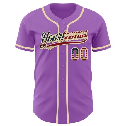 Custom USA Flag Baseball Jersey - Vintage Medium Purple - Personalized Cream Team Name & Number Personalized Medium Purple