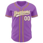 Custom Team Baseball Jersey with Personalized Name and Number - Medium Purple and White-Old Gold Personalized Medium Purple