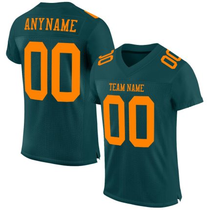 Custom Midnight Green Bay Orange Football Jersey with Personalized Name and Number - Authentic Mesh Design Personalized Midnight