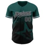 Custom Midnight Green Gradient 3D Twinkle Star Baseball Jersey - Personalized Team Name & Number, Black-Gray Design Personalized