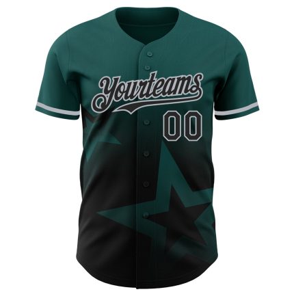 Custom Midnight Green Gradient 3D Twinkle Star Baseball Jersey - Personalized Team Name & Number, Black-Gray Design Personalized