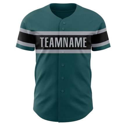 Custom Name and Number Baseball Jersey - Authentic Midnight Green Black-Gray Team Apparel Personalized Midnight Green Black-Gray
