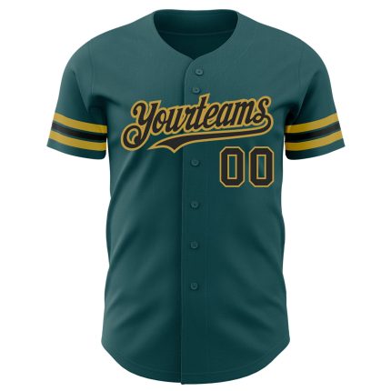 Personalized Authentic Baseball Jersey in Midnight Green and Black-Old Gold Personalized Midnight Green Black-Old Gold Authentic
