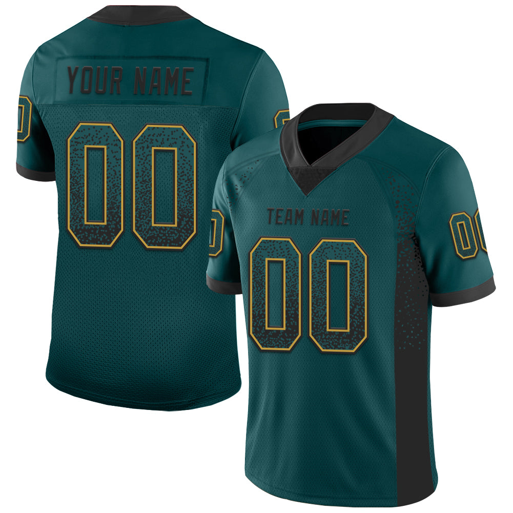 Personalized Midnight Green Black Old Gold Drift Fashion Football Jersey Custom Name Number Personalized Midnight Green Black-Old