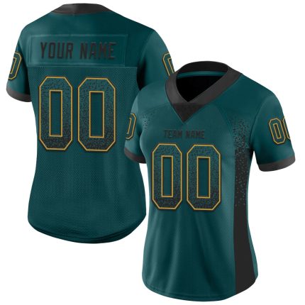 Personalized Midnight Green Black Old Gold Drift Fashion Football Jersey Custom Name Number Personalized Midnight Green Black-Old