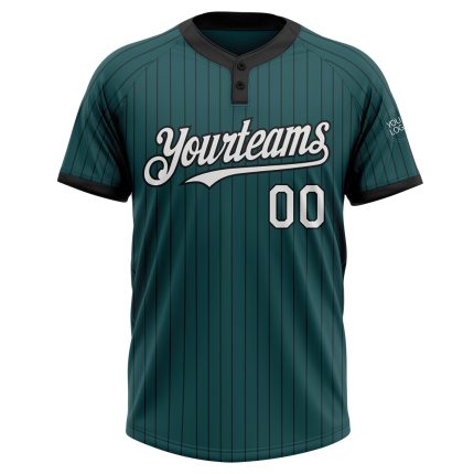 Custom Name and Number Personalized Unisex Softball Jersey - Midnight Green Black Pinstripe Two-Button Design Personalized