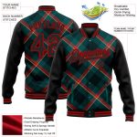 Personalized Midnight Green Black Red Check Bomber Varsity Jacket 3D Pattern Full-Snap Design Personalized Midnight Green