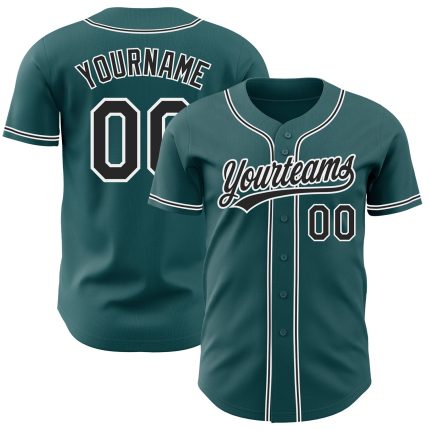 Custom Midnight Green Black and White Baseball Jersey with Personalized Name and Number - Authentic Design Personalized Midnight