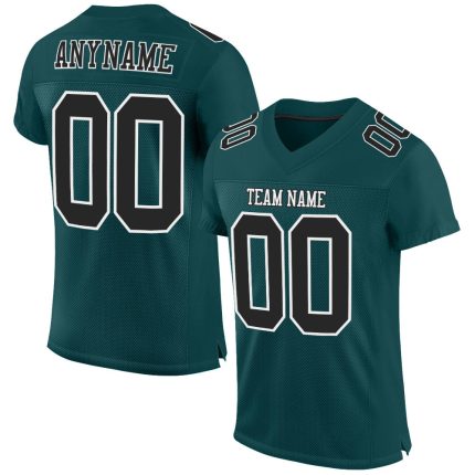 Personalized Midnight Green Authentic Football Jersey with Black-White Mesh Design Personalized Midnight Green Black-White