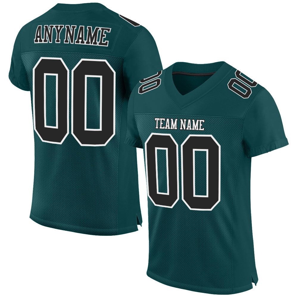 Personalized Midnight Green Authentic Football Jersey with Black-White Mesh Design Personalized Midnight Green Black-White