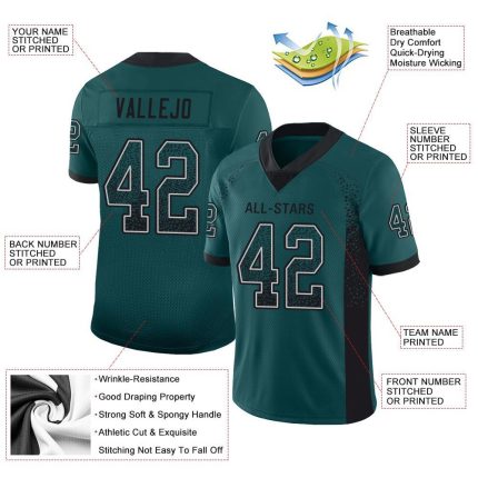 Custom Name Number Mesh Drift Football Jersey Midnight Green Black White Team Personalized Midnight Green Black-White Mesh