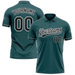Custom Team Name Number Midnight Green Performance Golf Polo Shirt - Black-White Personalized Midnight Green Black-White
