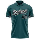 Custom Team Name Number Midnight Green Performance Golf Polo Shirt - Black-White Personalized Midnight Green Black-White