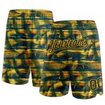 Personalized Basketball Shorts with Midnight Green Black-Yellow 3D Palm Leaves Design - Custom Name and Number Personalized