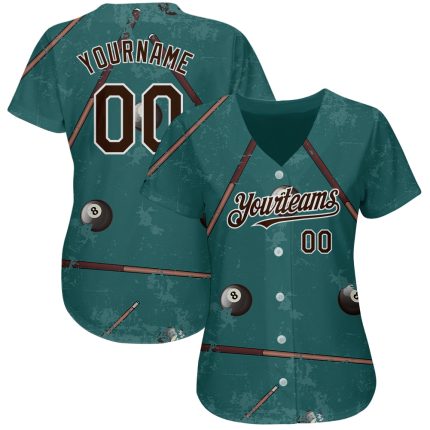 Personalized Custom Name & Number 3D Pattern Midnight Green Brown-White 8 Ball Baseball Jersey for Billiards Snooker Team