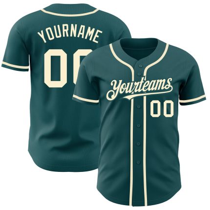 Custom Name & Number Personalized Baseball Jersey - Midnight Green Cream Authentic Team Jersey Personalized Midnight Green