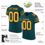 Personalized Midnight Green Football Jersey with Gold-Black Mesh Authentic Design Personalized Midnight Green Gold-Black