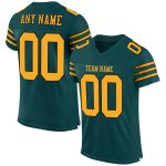 Personalized Midnight Green Football Jersey with Gold-Black Mesh Authentic Design Personalized Midnight Green Gold-Black