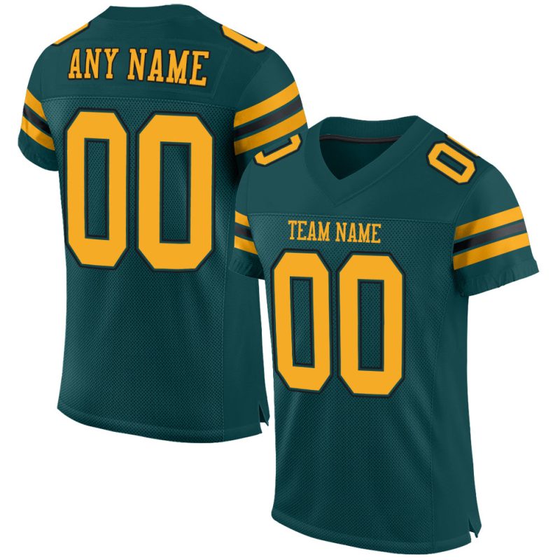 Custom Midnight Green Gold-Black Mesh Authentic Football Jersey with Personalized Name and Number Personalized Midnight Green