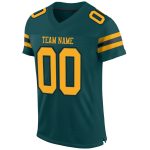 Custom Midnight Green Gold-Black Mesh Authentic Football Jersey with Personalized Name and Number Personalized Midnight Green